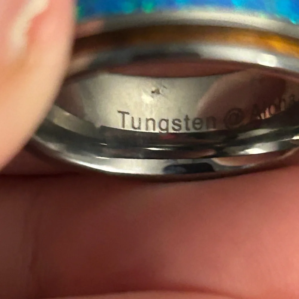 Tungsten Carbide inlaid Hawaiian Koa Wood With Opal Ring Size 9